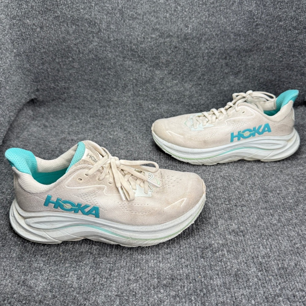 Hoka Womens Clifton 10 7.5 White Blue Athletic Shoes 1162031WTCL